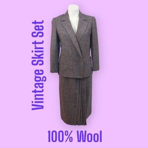 Allen Bernard Vintage Skirt Suit Women's Sz 12 100% Wool Fits Small